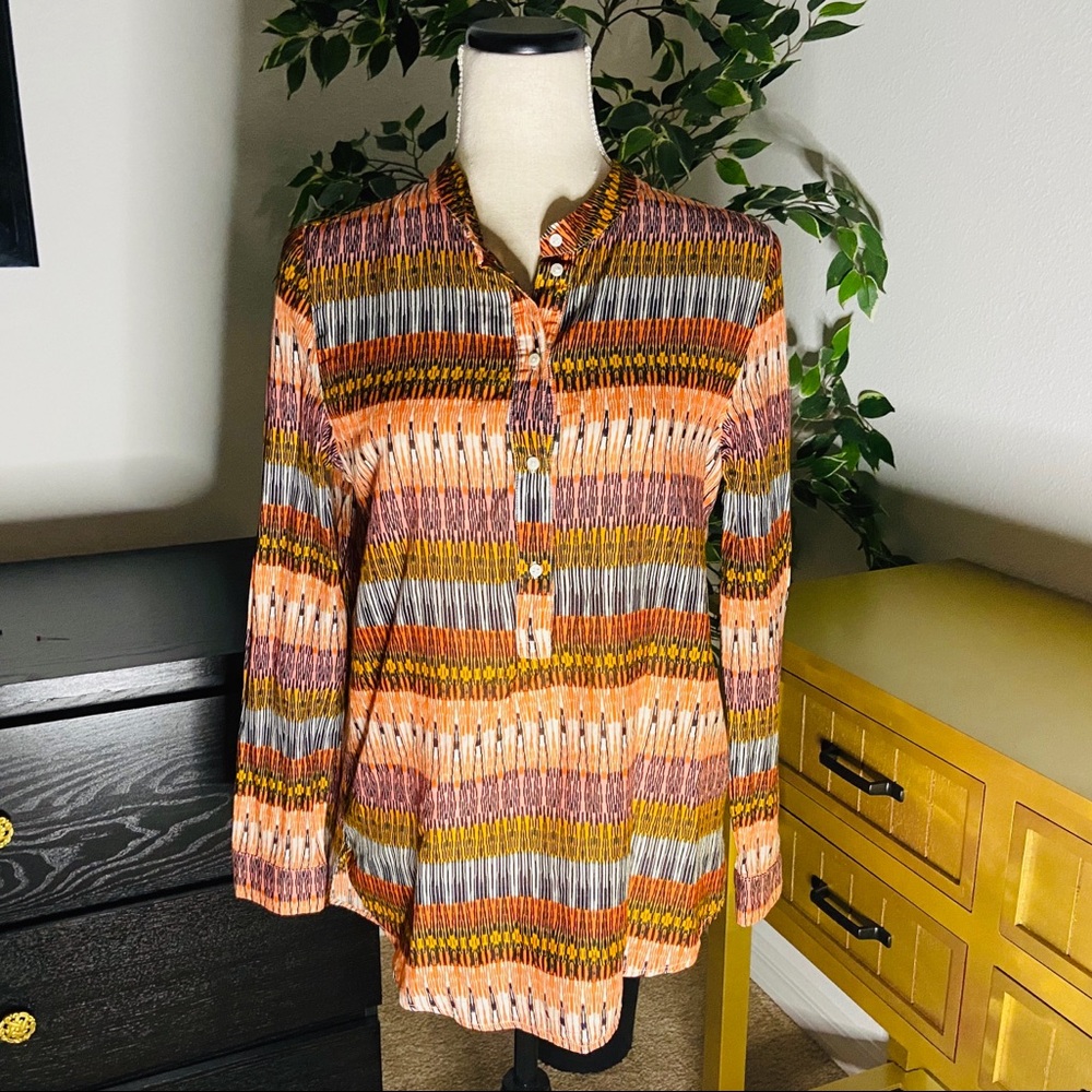 H&M Orange Patterned Long Sleeve Shirt